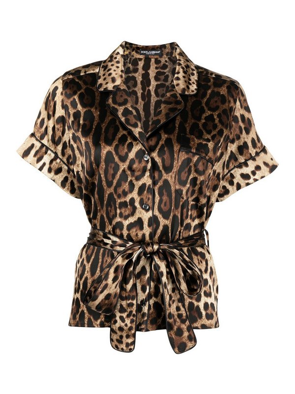 DOLCE & GABBANA: blouses - Silk-blend leopard-print tie-waist shirt