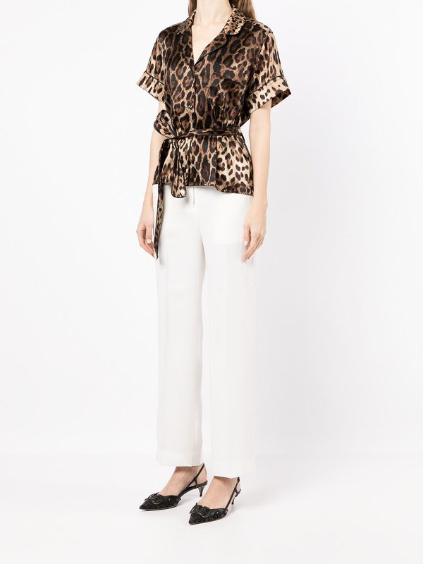 The Best Shops DOLCE & GABBANA: blouses - Silk-blend leopard-print tie-waist shirt