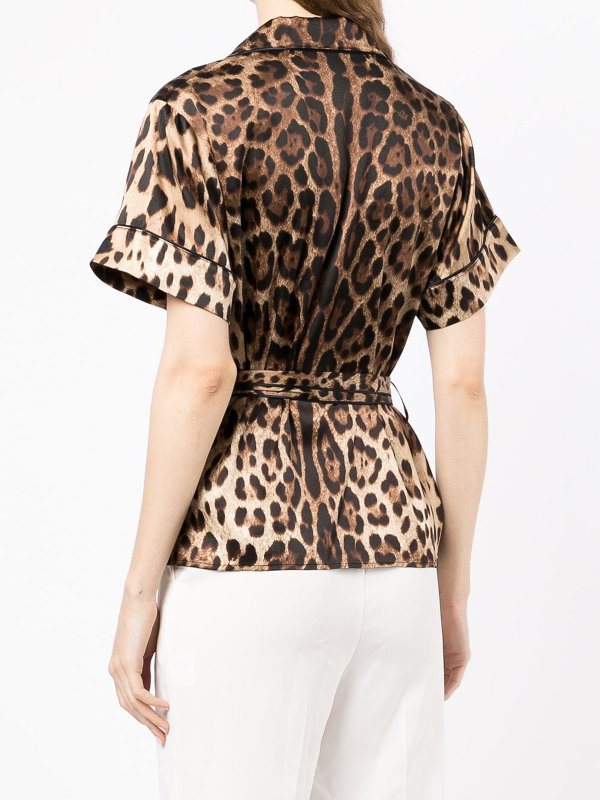 Silk-blend leopard-print tie-waist shirt shop online: DOLCE & GABBANA
