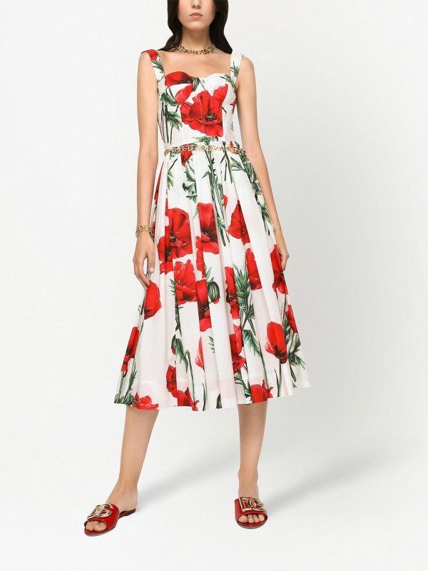 DOLCE & GABBANA: knee length dresses online - Floral-print midi dress