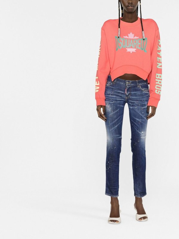 DSQUARED2: straight leg jeans online - Cropped paint-splatter jeans