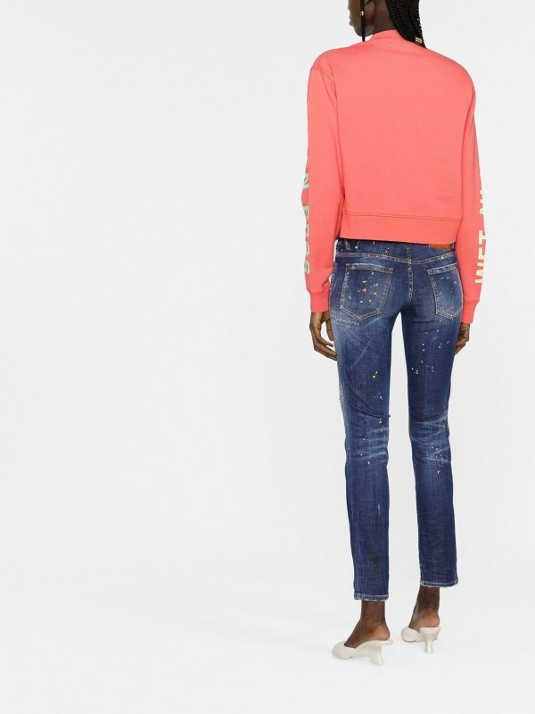 Cropped paint-splatter jeans shop online: DSQUARED2