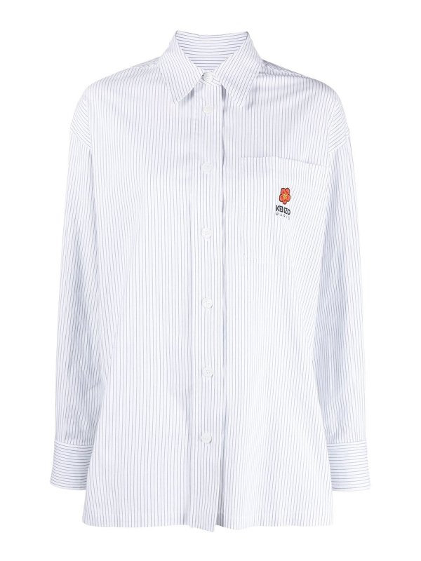KENZO: shirts - Embroidered-logo pinstripe shirt
