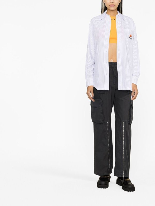 KENZO: shirts online - Embroidered-logo pinstripe shirt