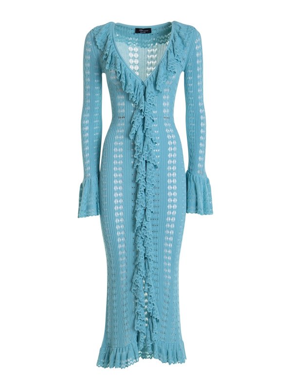 BLUMARINE: maxi dresses - Knitted dress with ruffle