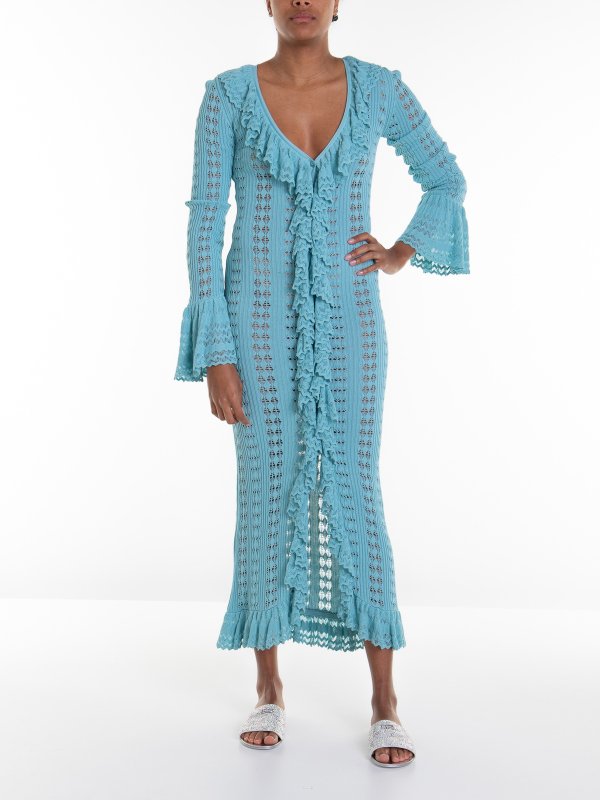 BLUMARINE: maxi dresses online - Knitted dress with ruffle