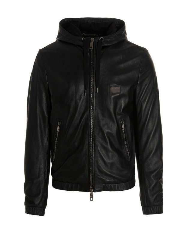DOLCE & GABBANA: leather jacket - Dg essential hooded jacket
