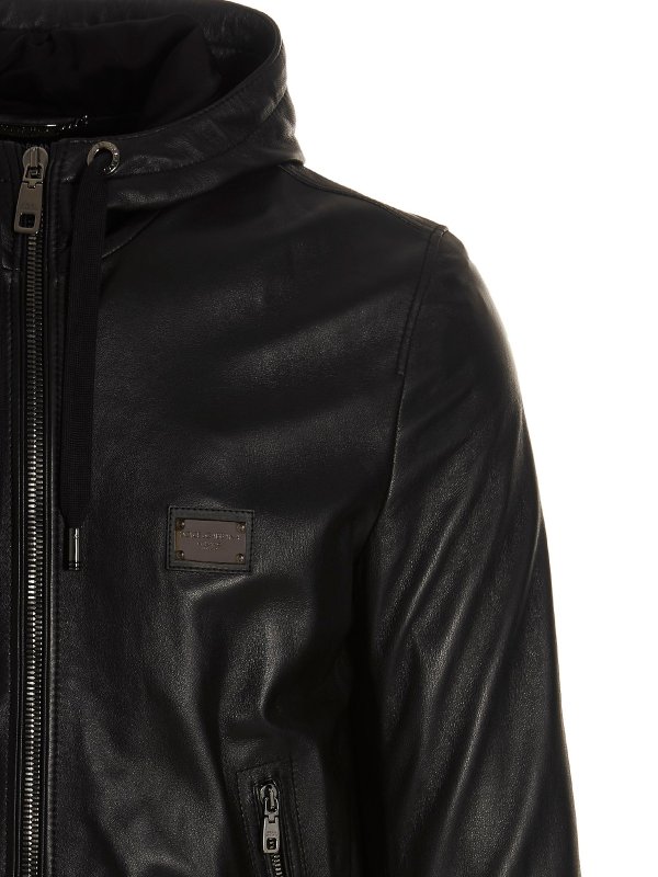 iKRIX DOLCE & GABBANA: leather jacket - Dg essential hooded jacket