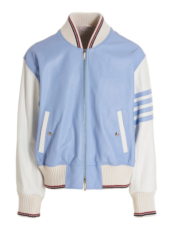 THOM BROWNE: leather jacket - Bomber 4 bar