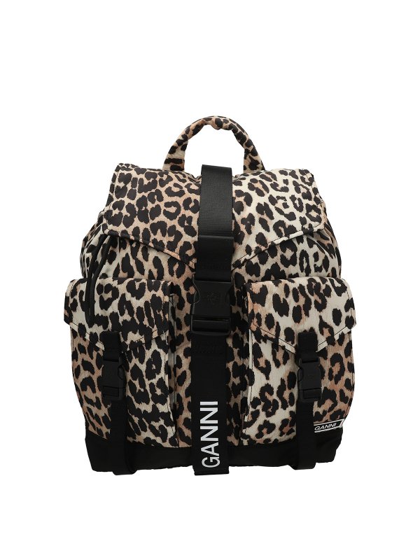 GANNI: backpacks - Leopard tech backpack