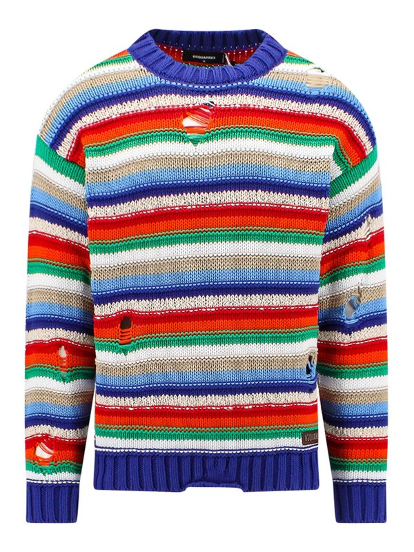 DSQUARED2: Suéteres con cuello pico - Suéter Cuello Redondo - Multicolor