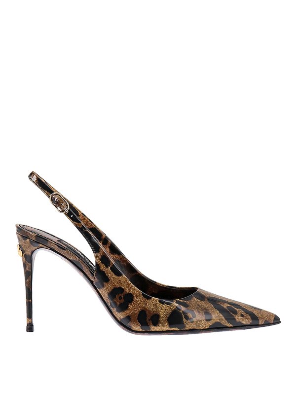 DOLCE & GABBANA: court shoes - Leather slingback with animalier print