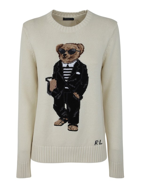 POLO RALPH LAUREN: Strickpullover mit Rundhalsausschnitt - Rundhalspullover - Weiß