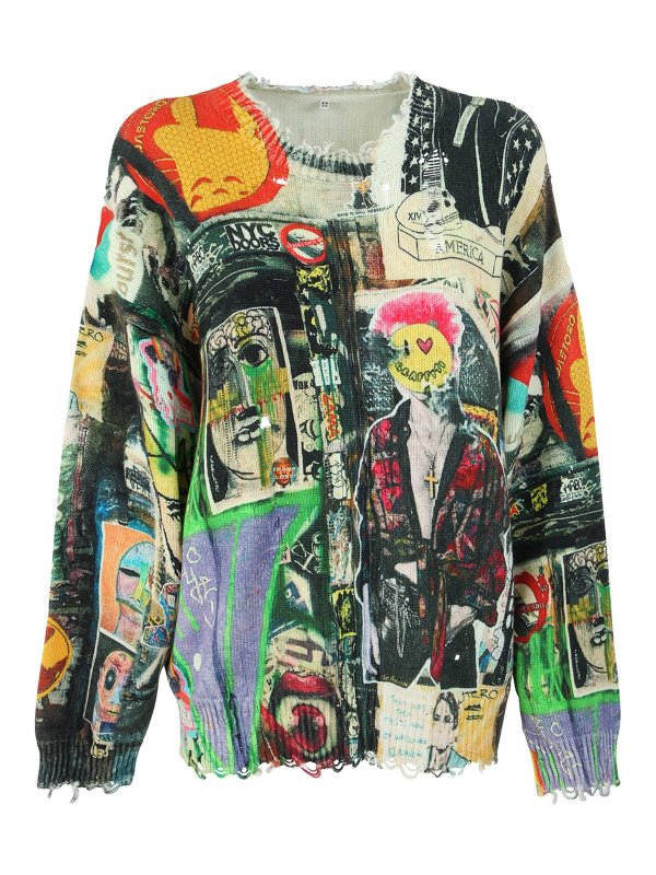 R13: crew necks - Graffiti oversized pullover