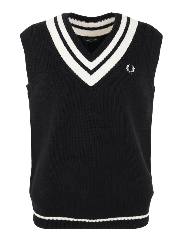 FRED PERRY: Col en V - Pull À Col V - Noir