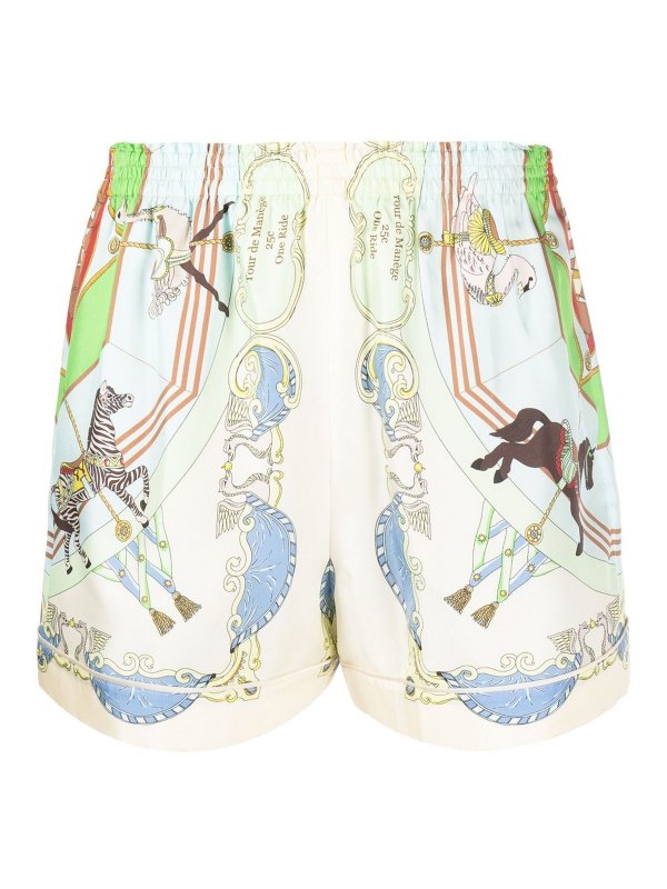 TORY BURCH: Trousers Shorts - Carousel-print silk mini shorts