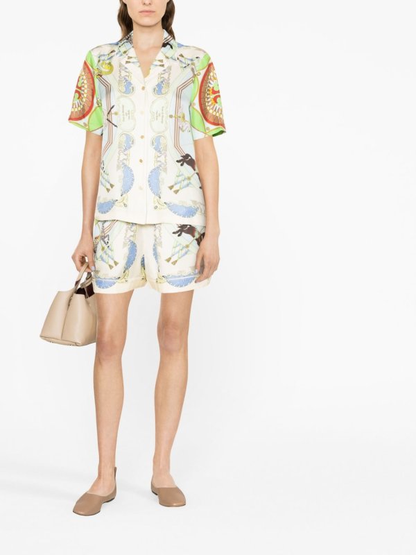 iKRIX TORY BURCH: Trousers Shorts - Carousel-print silk mini shorts