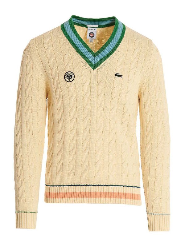 LACOSTE: Strickpullover mit V-Ausschnitt - V-Pullover - Gelb