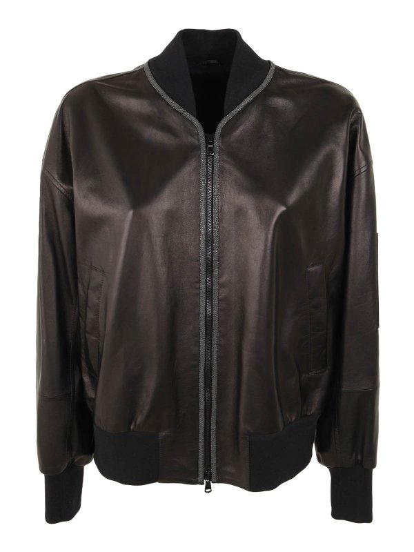 BRUNELLO CUCINELLI: レザージャケット - レザージャケット - 黒