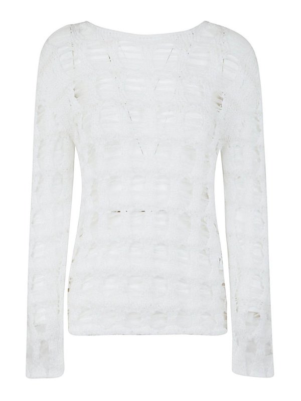 COMME DES GARCONS: Strickpullover mit V-Ausschnitt - V-Pullover - Weiß