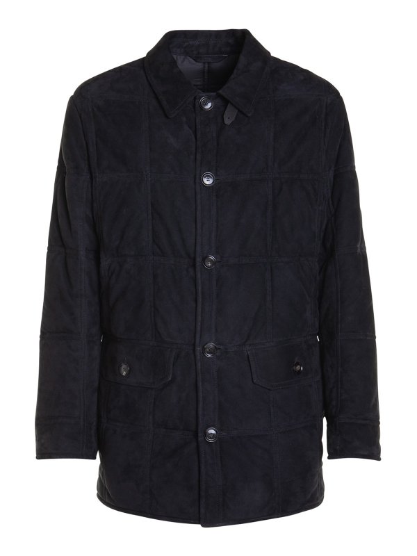 BRIONI: padded jackets - Black leather down jacket