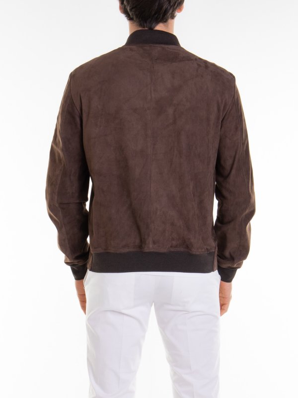 Brown leather jacket shop online: CORNELIANI