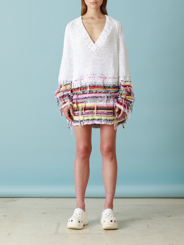 CAVIA: Strickpullover mit V-Ausschnitt - V-Pullover - Weiß