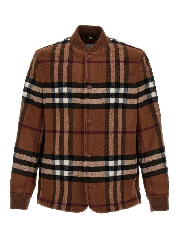BURBERRY: casual jackets - Check wool bomber jacket