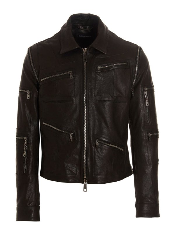 DOLCE & GABBANA: レザージャケット - レザージャケット - 黒