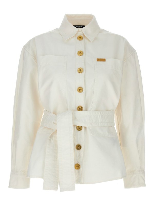 Balmain: Chaquetas casual - Gabardina- Blanco