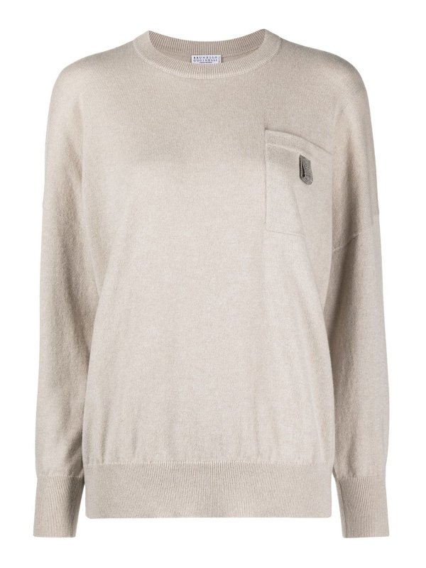 BRUNELLO CUCINELLI: Strickpullover mit Rundhalsausschnitt - Rundhalspullover - Beige