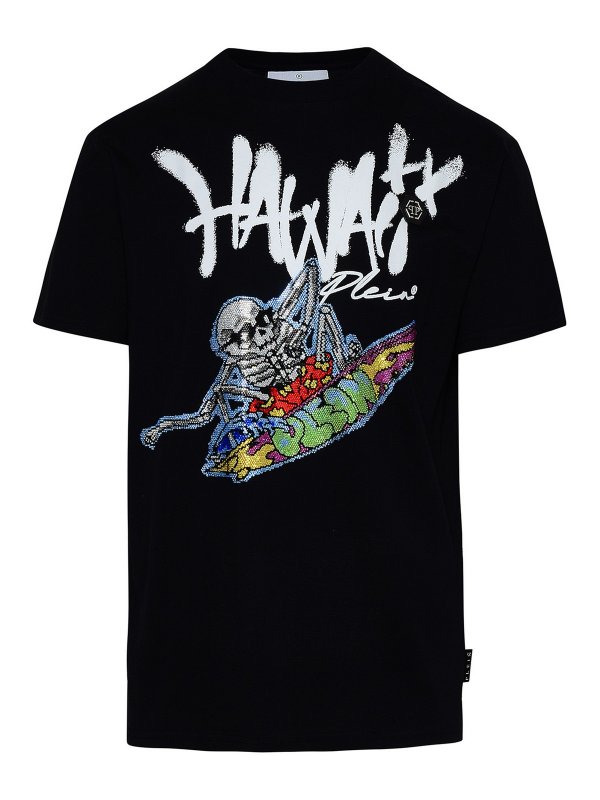 PHILIPP PLEIN: t-shirts - Black cotton T-shirt