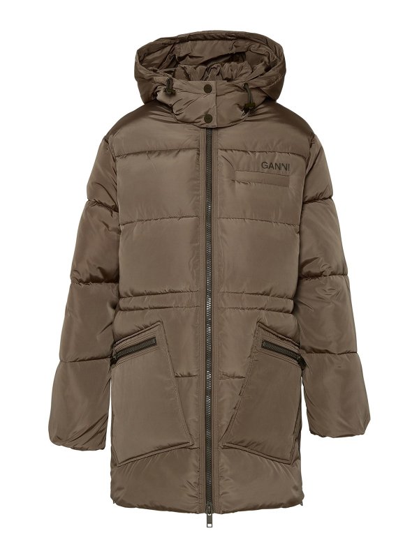 GANNI: Lange Daunenmäntel - Daunenmantel - Beige