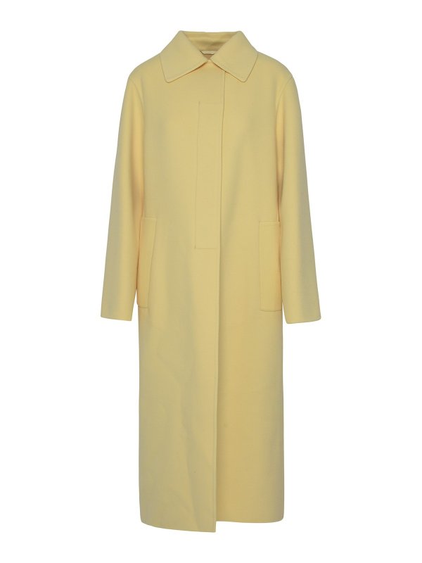 JIL SANDER: long coats - Yellow wool coat