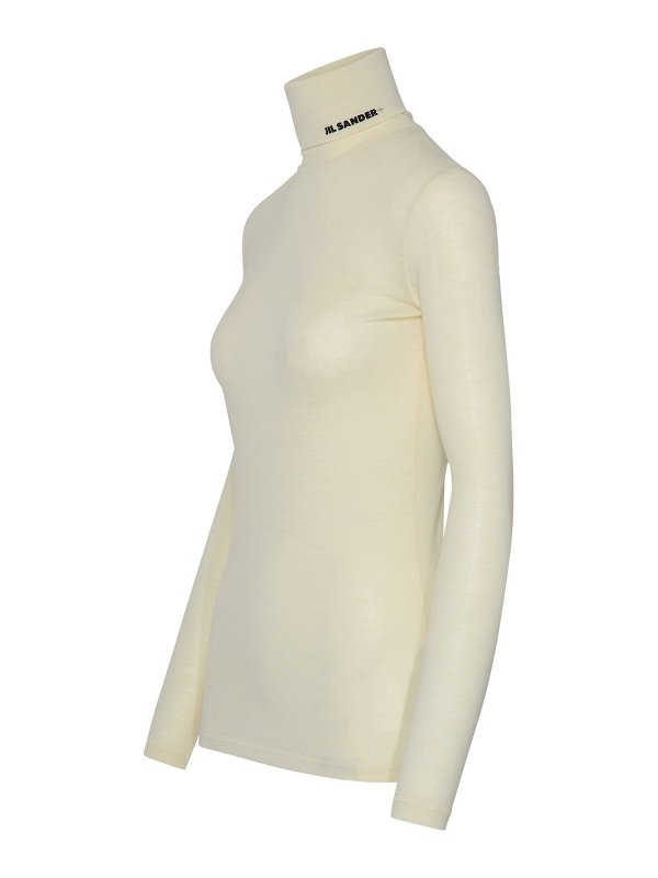 JIL SANDER: maglia a collo alto e polo online - T-shirt in misto lana bianca