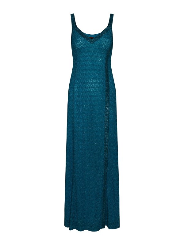 emerald sundae blue dress Missoni M Pastel Green and Pink Gold Stripe Knit Sleeveless Maxi Dress