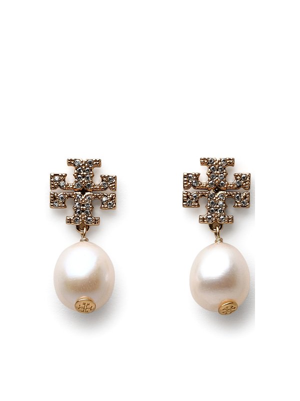 TORY BURCH: Earrings - Pearl brass kira earrings