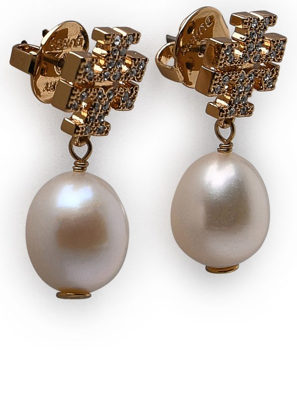 TORY BURCH: Earrings online - Pearl brass kira earrings