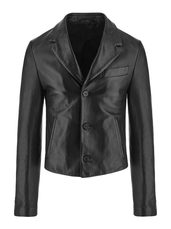 SALVATORE FERRAGAMO: leather jacket - Slim-cut single-breasted leather blazer