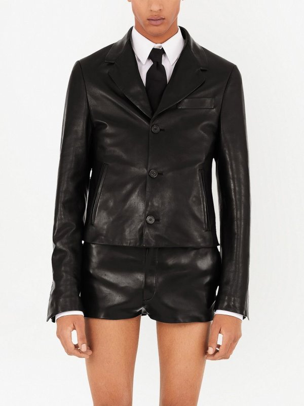 SALVATORE FERRAGAMO: leather jacket online - Slim-cut single-breasted leather blazer