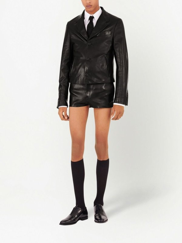 Slim-cut single-breasted leather blazer shop online: SALVATORE FERRAGAMO