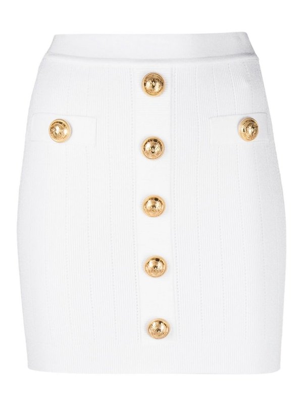 Balmain: mini skirts - Embossed-buttons knit mini skirt