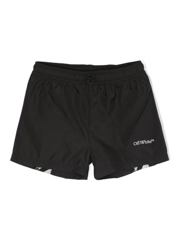 OFF-WHITE: Trousers Shorts - Logo-print swim shorts
