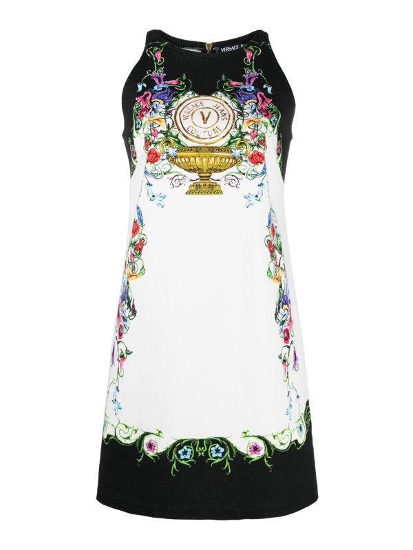 Versace Jeans Couture: knee length dresses - V-emblem garden-print dress