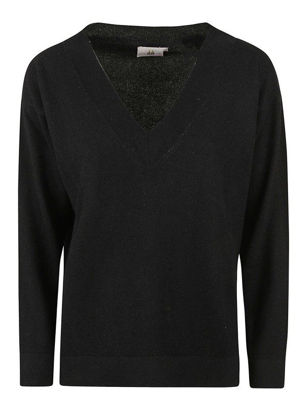 eleven88: Strickpullover mit V-Ausschnitt - V-Pullover - Schwarz