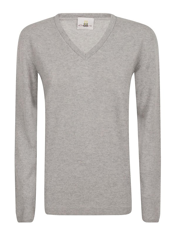 eleven88: Col en V - Pull À Col V - Gris Clair