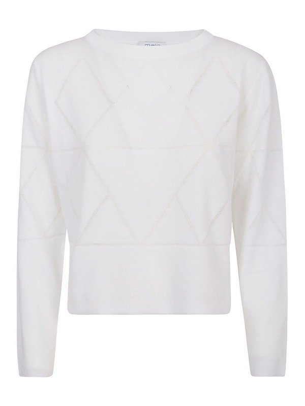 MALO: Strickpullover mit V-Ausschnitt - V-Pullover - Weiß