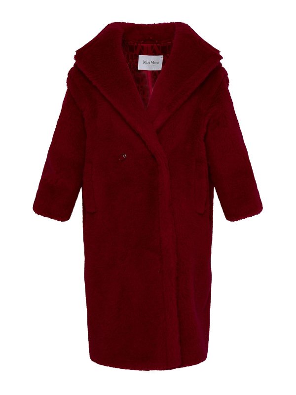 Max Mara: knee length coats - Red wool blend teddy coat