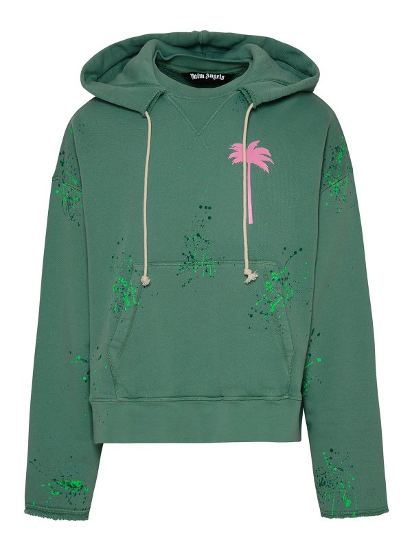 Palm Angels: Strickpullover mit Rundhalsausschnitt - Rundhalspullover - Grün