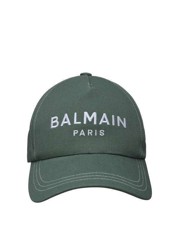 Balmain: cappelli - Cappello in cotone verde